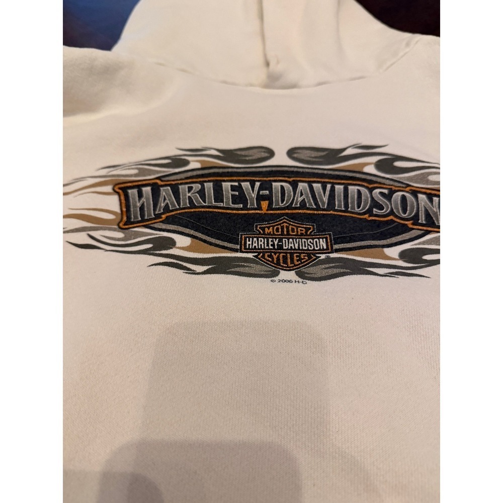 Harley-Davidson Hoodie Mens XL Cream Biggs San Marcos CA 2006 Graphic Pullover - Picture 4 of 6